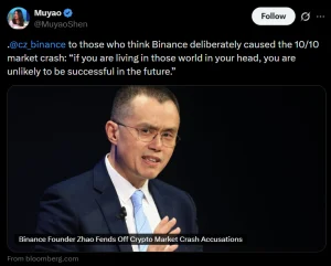 Changpeng Zhao bác bỏ cáo buộc Binance làm trầm trọng thêm sự sụp đổ của thị trường tiền điện tử