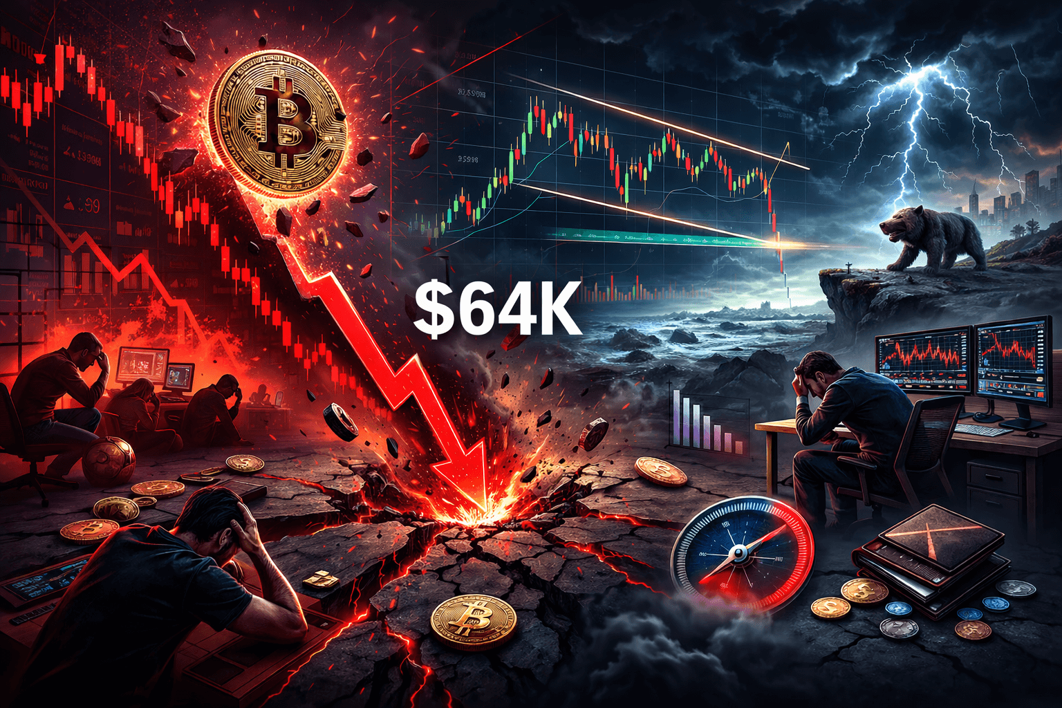 458 triệu USD bị thanh lý khi BTC giảm về $64K, chỉ số sợ hãi rơi về mức cực độ