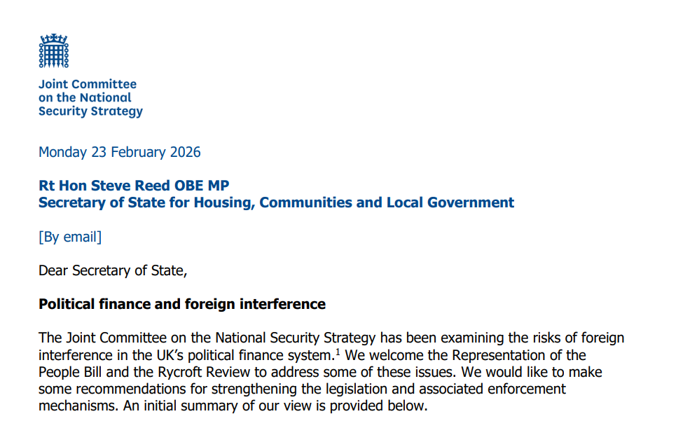 Chủ tịch ủy ban an ninh Anh kêu gọi tạm thời cấm quyên góp chính trị bằng tiền điện tử