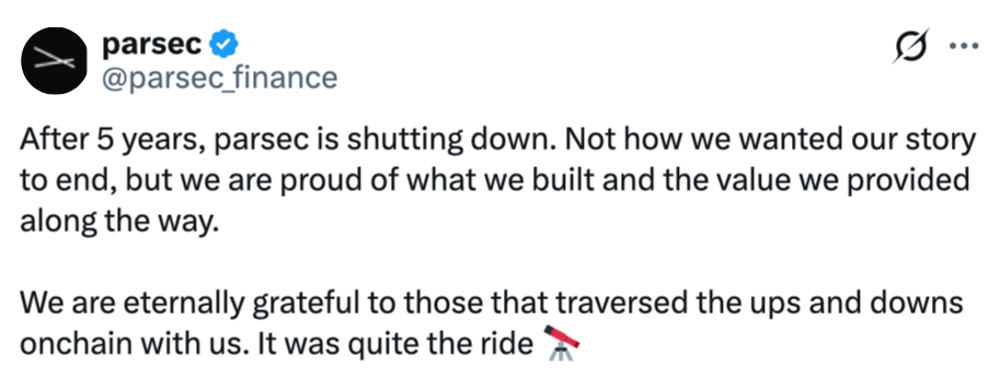Parsec ngừng hoạt động trong bối cảnh thị trường tiền điện tử đang biến động mạnh