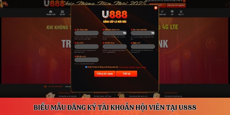 Biểu mẫu đăng ký tài khoản hội viên tại U888